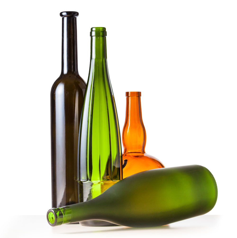 empty wine bottles on white background